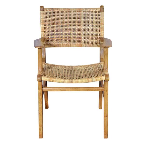 Möbel Exclusive Armlehnstuhl aus Teak Massivholz und Rattan 45 cm Sitzhöhe