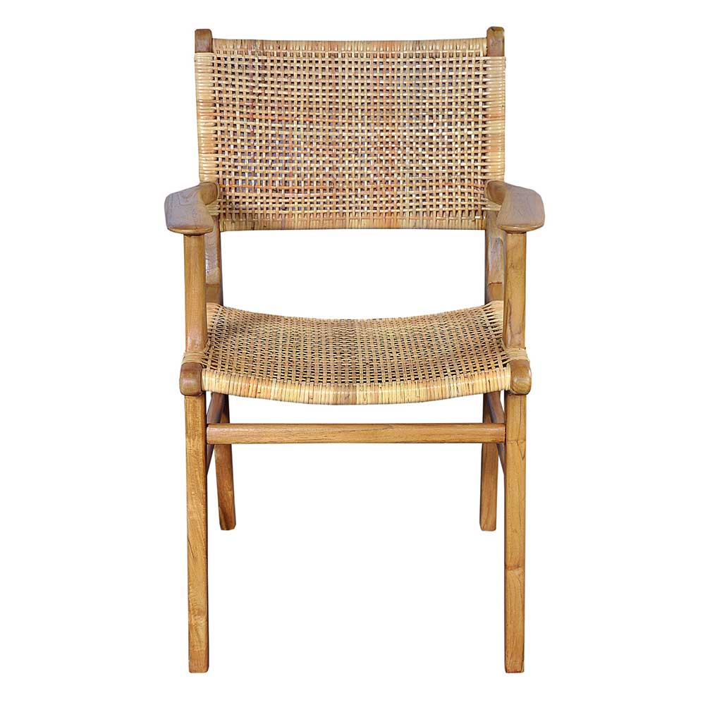Möbel Exclusive Armlehnstuhl aus Teak Massivholz und Rattan 45 cm Sitzhöhe
