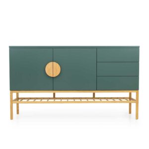 Doncosmo Skandi Design Sideboard in Dunkelgrün und Eiche 100 cm hoch