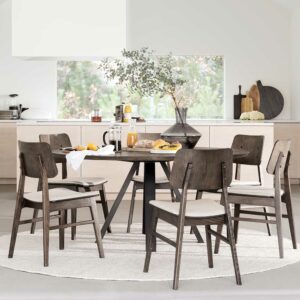 TopDesign Esszimmerkombination in modernem Design Eiche dunkel und Beige (siebenteilig)