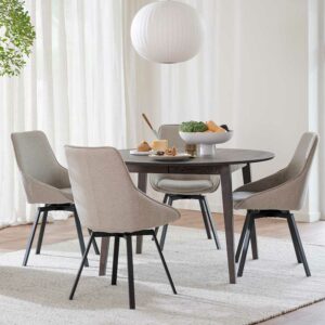 TopDesign Esszimmer Sitzgruppe in Eiche dunkel und Beige Skandi Design (fünfteilig)