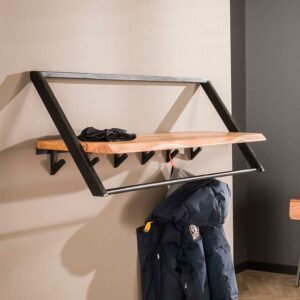 Rodario Factory Garderobe aus Akazie Massivholz und Metall 100 cm breit