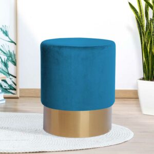 Doncosmo Sitzhocker Pouf in Blau und Goldfarben Samt