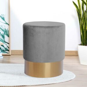 Doncosmo Retro Polsterhocker in Grau Samt rund