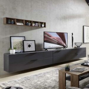 BestLivingHome TV Wohnwand in Dunkelgrau und Eiche dunkel Optik 340 cm breit (vierteilig)