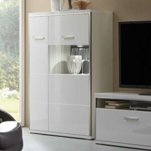 TopDesign Wohnzimmer Highboard in Weiß Hochglanz LED Beleuchtung