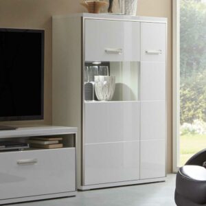 TopDesign Highboard in Weiß Hochglanz Glas LED Beleuchtung