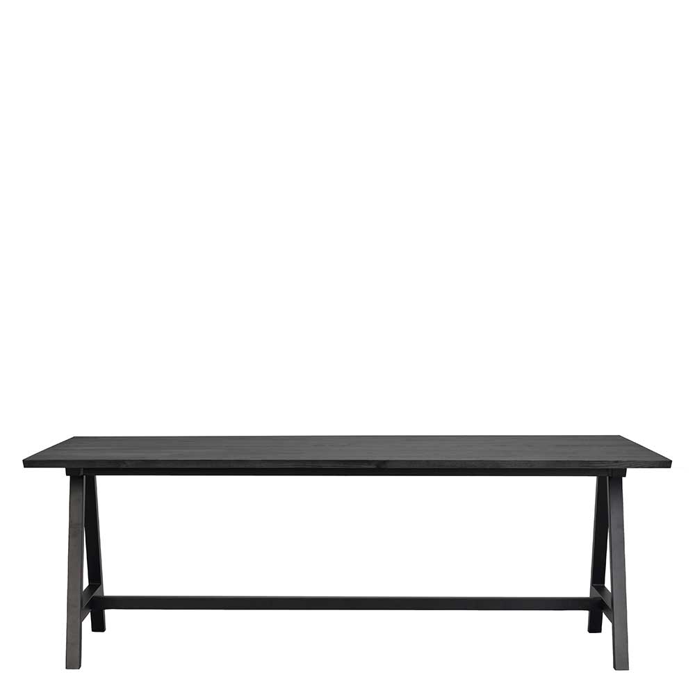 TopDesign Schwarzer Küchen Tisch mit A Fußgestell Massivholzplatte