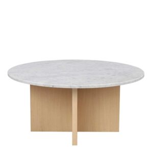 TopDesign Runder Wohnzimmertisch mit Marmorplatte Weiß