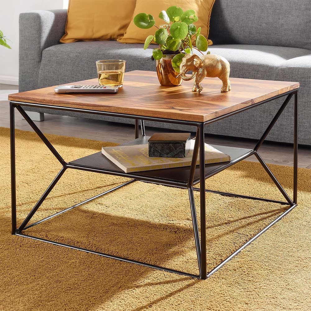 Möbel4Life Coffee Table aus Sheesham Massivholz Metall Bügelgestell