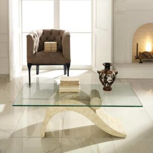 Basilicana Wohnzimmer Couchtisch aus Creme Stein Glasplatte