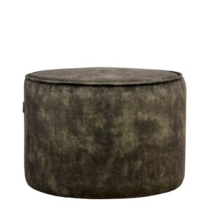 Möbel Exclusive Runder Sitzpouf in Dunkelgrün Vintage Velours Bezug