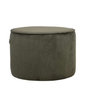 Möbel Exclusive Runder Pouf mit Oliv Cord Bezug Retrostil