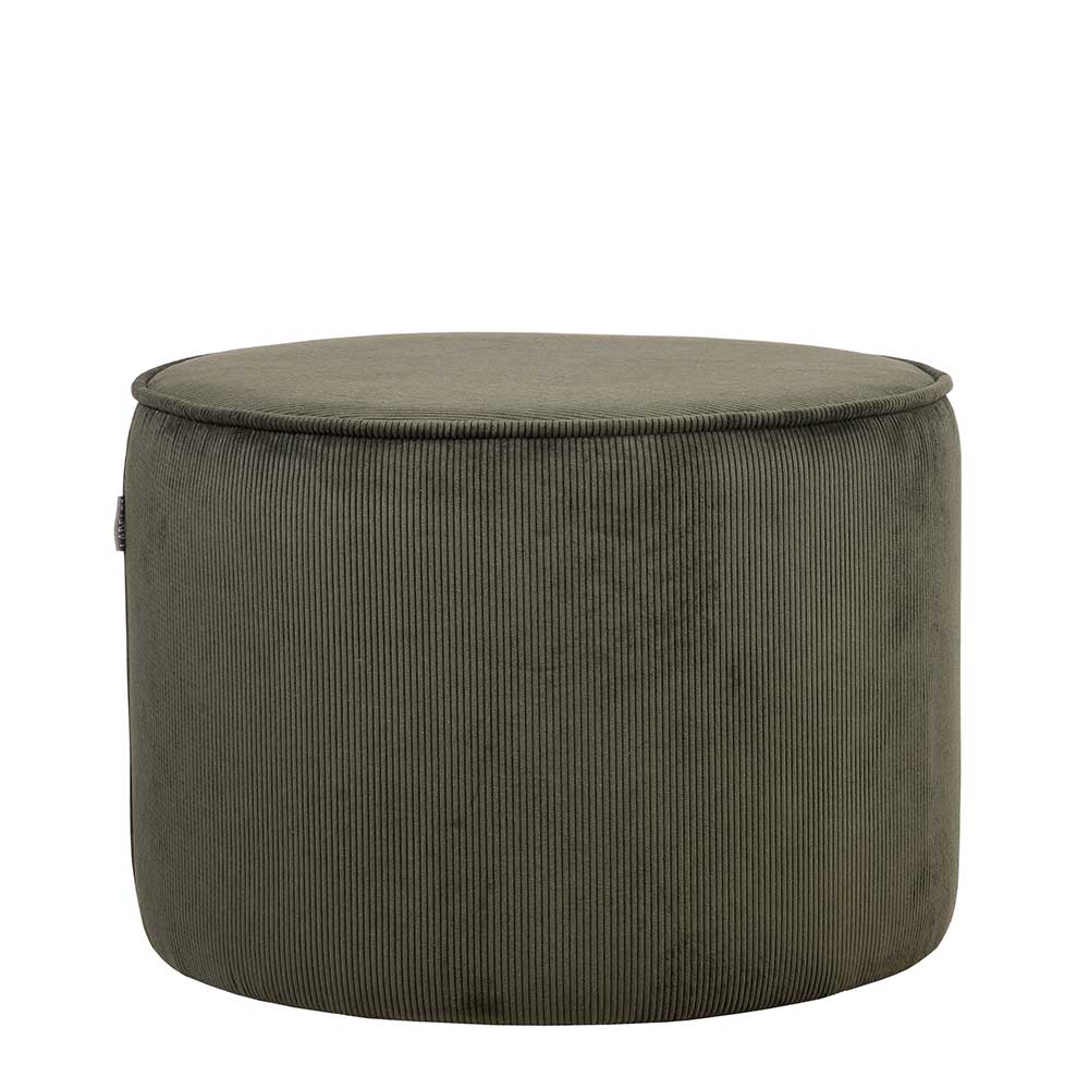 Möbel Exclusive Runder Pouf mit Oliv Cord Bezug Retrostil