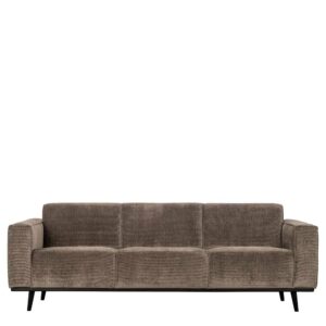 Basilicana Cord Sofa in Taupe Vierfußgestell aus Holz