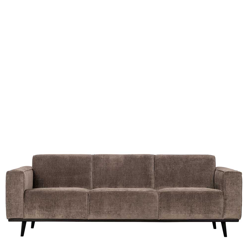 Basilicana Cord Sofa in Taupe Vierfußgestell aus Holz