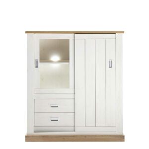 Brandolf Landhaus Highboard Vitrine in Weiß und Wildeiche Optik 140 cm hoch