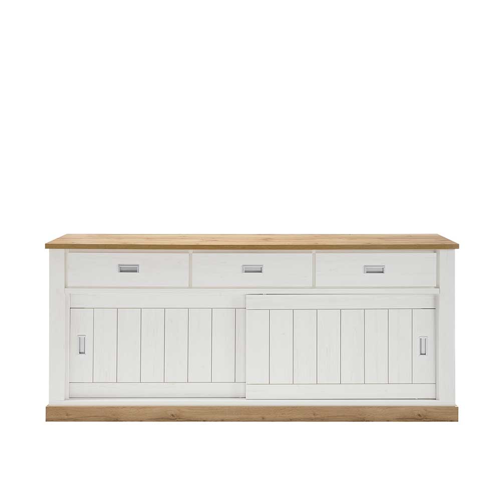 Brandolf Schiebetüren Sideboard in Weiß und Wildeiche Optik 215 cm breit