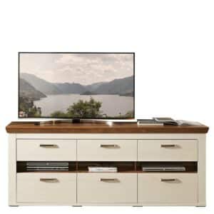 BestLivingHome Landhaus TV-Board in Wildeiche dunkel und Weiß Soft Close