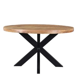 Möbel Exclusive Runder Esstisch aus Mangobaum Massivholz und Metall handgearbeitet