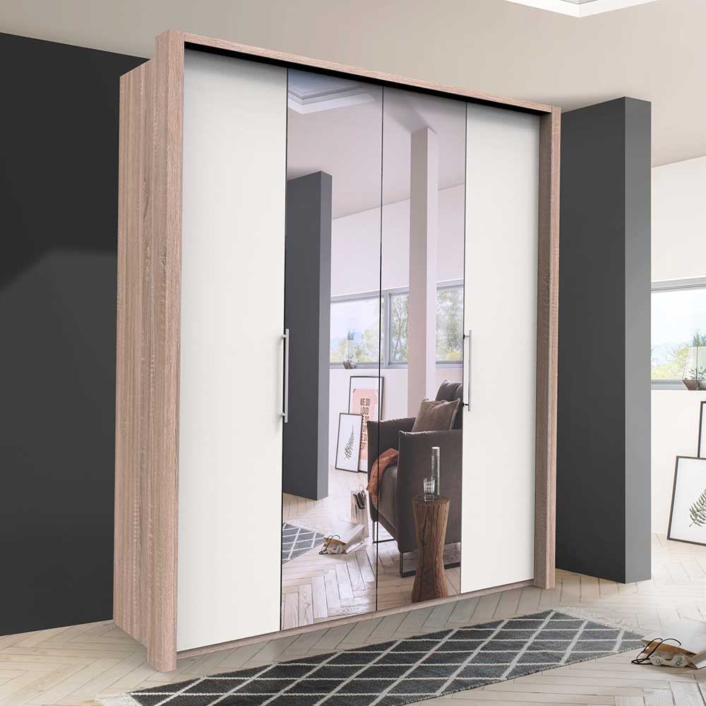 Franco Möbel Moderner Schlafzimmerschrank mit Falttüren und Spiegel Made in Germany
