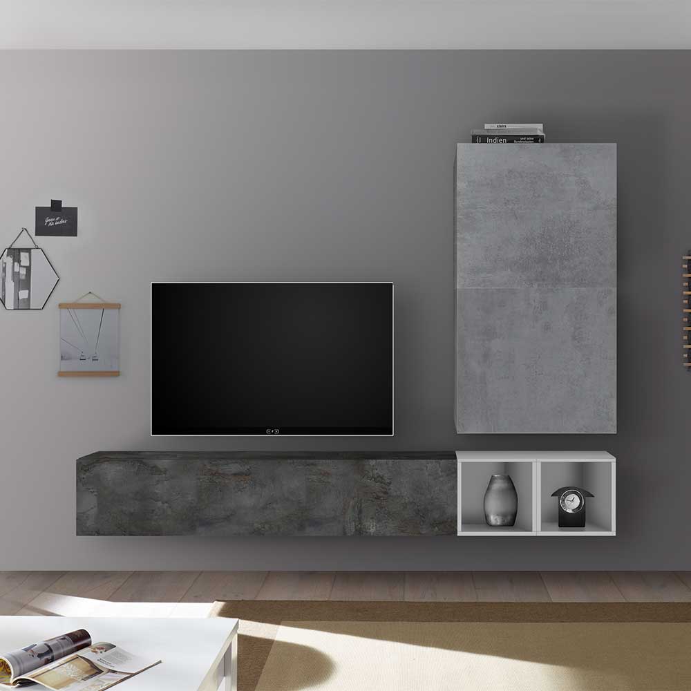 Homedreams Wohnzimmer Anbauwand in Beton Grau und Dunkelgrau 285 cm breit (vierteilig)