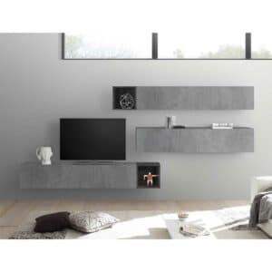 Homedreams Fernseher Anbauwand in Beton Grau und Dunkelgrau hängend (fünfteilig)