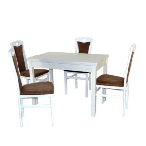 Möbel4Life Klassische Essgruppe in Weiß & Braun vier Stühle (fünfteilig)