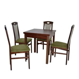 Möbel4Life Essgruppe in Nussbaumfarben und Grün vier Stühle (fünfteilig)