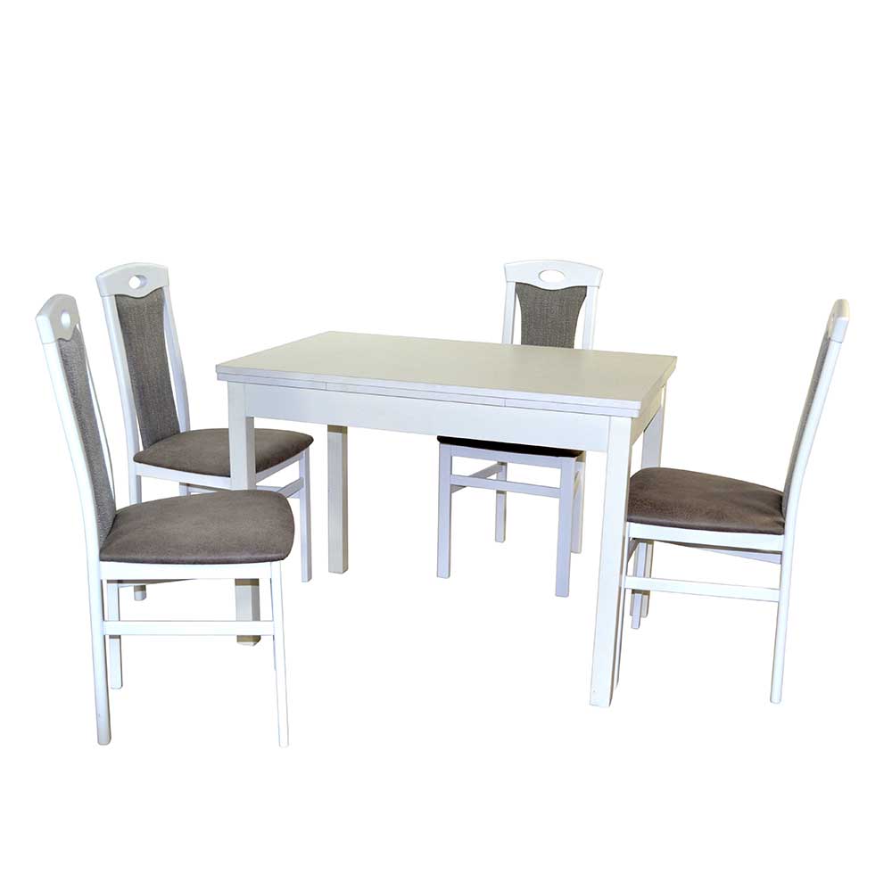 Möbel4Life Esszimmergarnitur in Weiß und Hellgrau Tisch ausziehbar (fünfteilig)