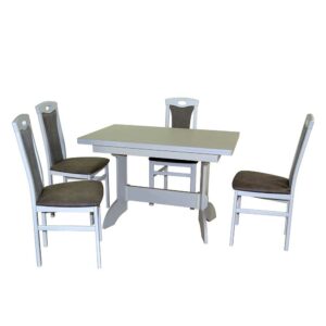 Möbel4Life 4 Personen Essgruppe in Weiß und Hellgrau Tisch auziehbar (fünfteilig)