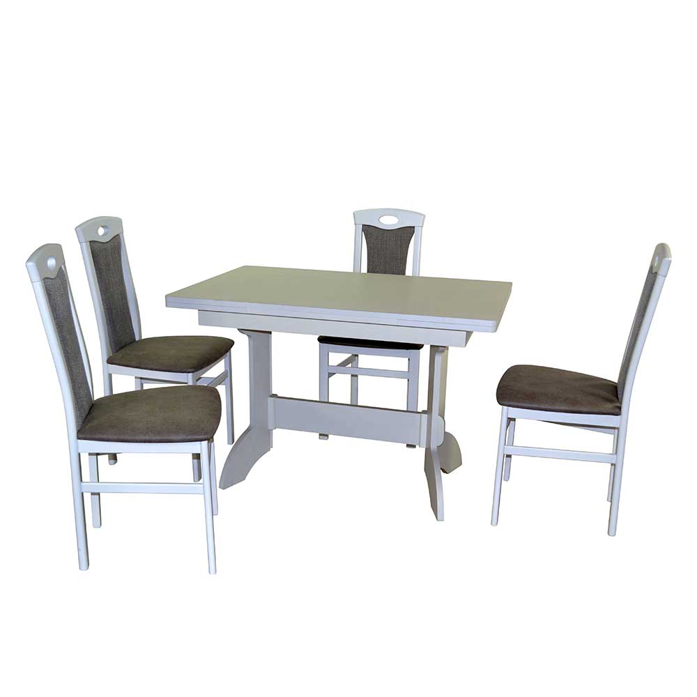 Möbel4Life 4 Personen Essgruppe in Weiß und Hellgrau Tisch auziehbar (fünfteilig)