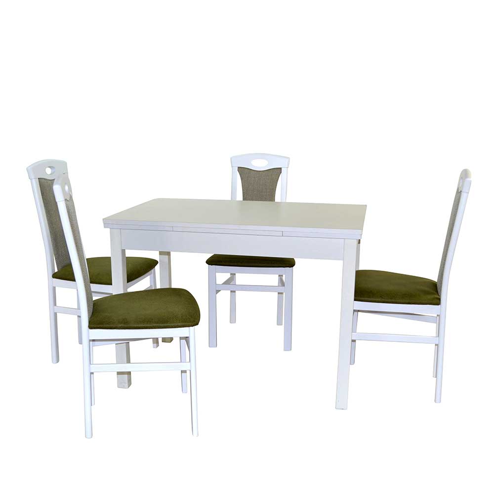 Möbel4Life Küchen Essgruppe in Weiß Ausziehtisch und vier Stühlen (fünfteilig)