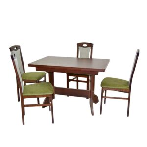 Möbel4Life Essgruppe in Nussbaumfarben und Grün Tisch rechteckig und ausziehbar (fünfteilig)