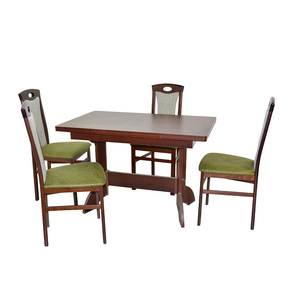 Möbel4Life Essgruppe in Nussbaumfarben und Grün Tisch rechteckig und ausziehbar (fünfteilig)