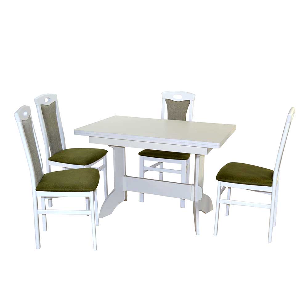 Möbel4Life Esszimmer Gruppe in Weiß und Grün Tisch auziehbar (fünfteilig)