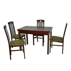 Möbel4Life Esszimmersitzgruppe in Nussbaumfarben und Grün Tisch ausziehbar (fünfteilig)