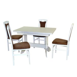 Möbel4Life Esszimmerkombination mit vier Stühlen Weiß & Braun (fünfteilig)