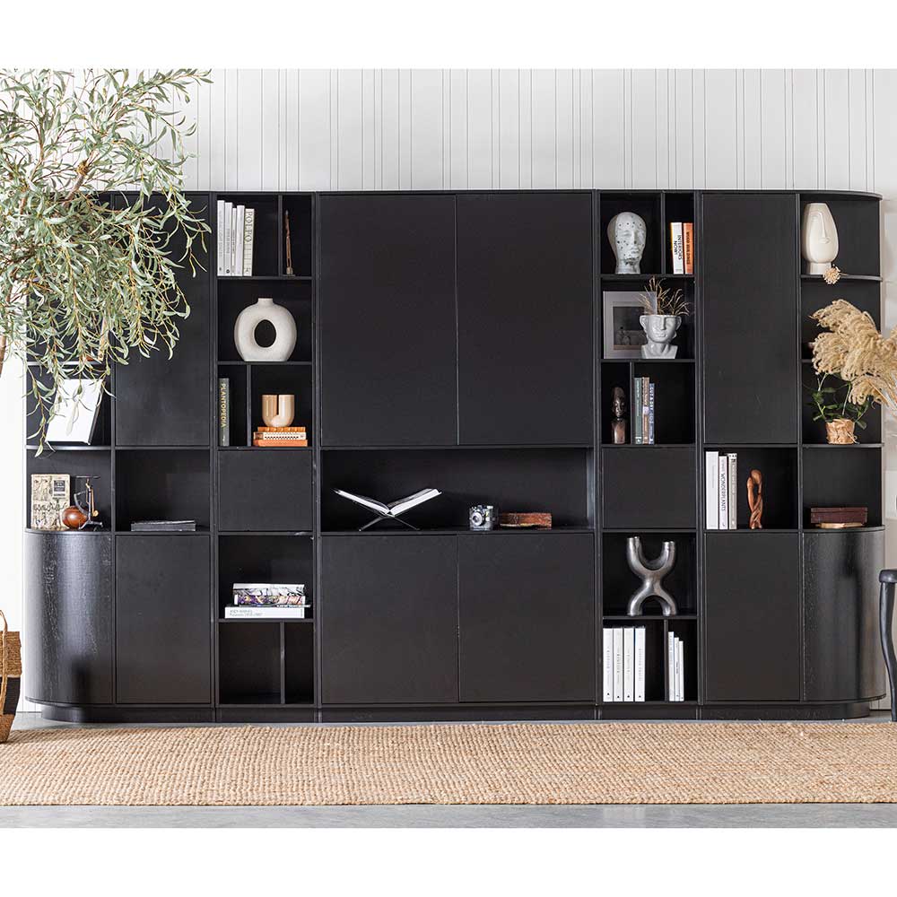 Basilicana Wohnzimmerwand modern in Schwarz 210 cm hoch (fünfteilig)