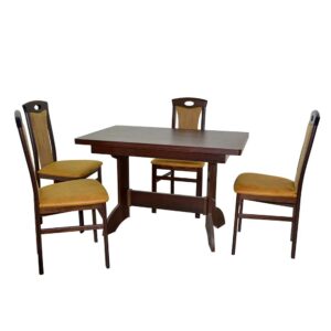 Möbel4Life Esszimmerkombination in Nussbaumfarben und Ocker Gelb Tisch ausziehbar (fünfteilig)