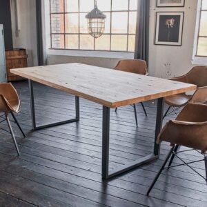 Elegance InLiving Massivholztisch aus Wildeiche mit Metall Bügelgestell Industry Stil