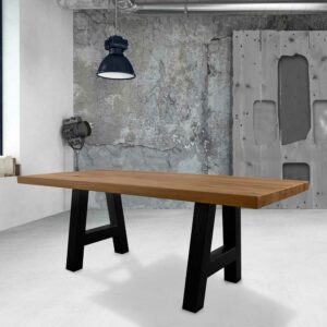 Elegance InLiving Massivholztisch aus Wildeiche und Stahl A Fußgestell