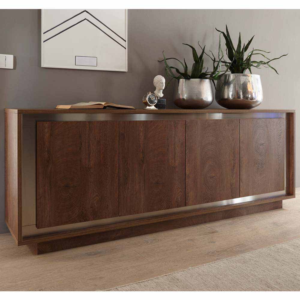 Homedreams Design Sideboard in Eiche Cognacfarben Edelstahl