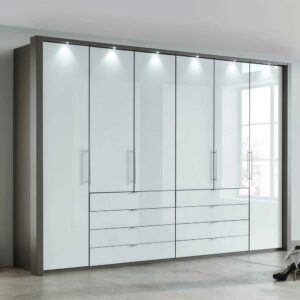 Franco Möbel Schlafzimmerkleiderschrank in Braun und Weiß Glas beschichtet Falttüren