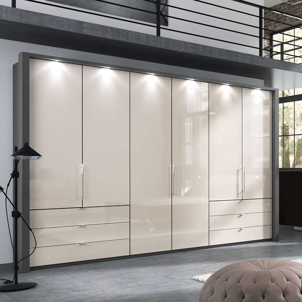 Franco Möbel Schlafzimmer Kleiderschrank in Creme Weiß und Braun Falttüren