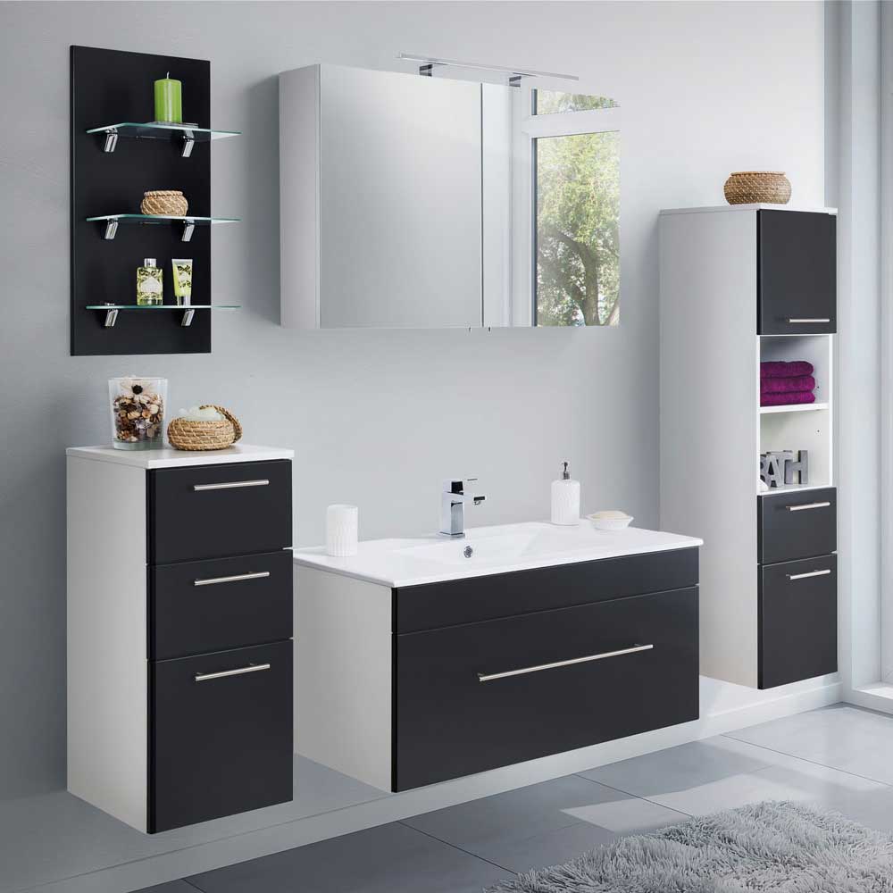 Möbel4Life Badezimmermöbelset in Schwarz und Weiß hängend (fünfteilig)