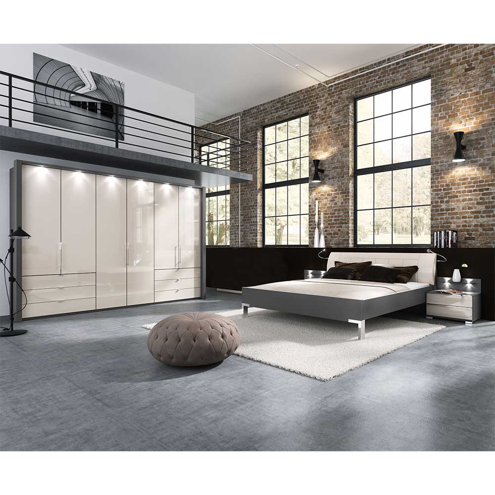 Franco Möbel Komplettes Schlafzimmer in Braun und Creme Weiß großem Kleiderschrank (vierteilig)