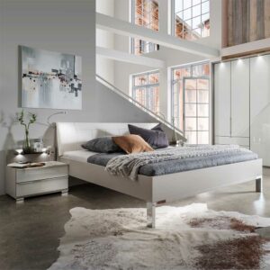 Franco Möbel Bett in Hellgrau Weiß LED Beleuchtung (dreiteilig)