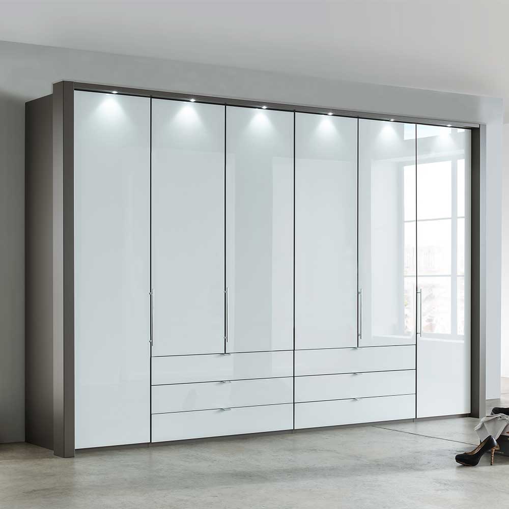Franco Möbel Falttüren Schlafzimmerschrank in Braun und Weiß sechs Schubladen
