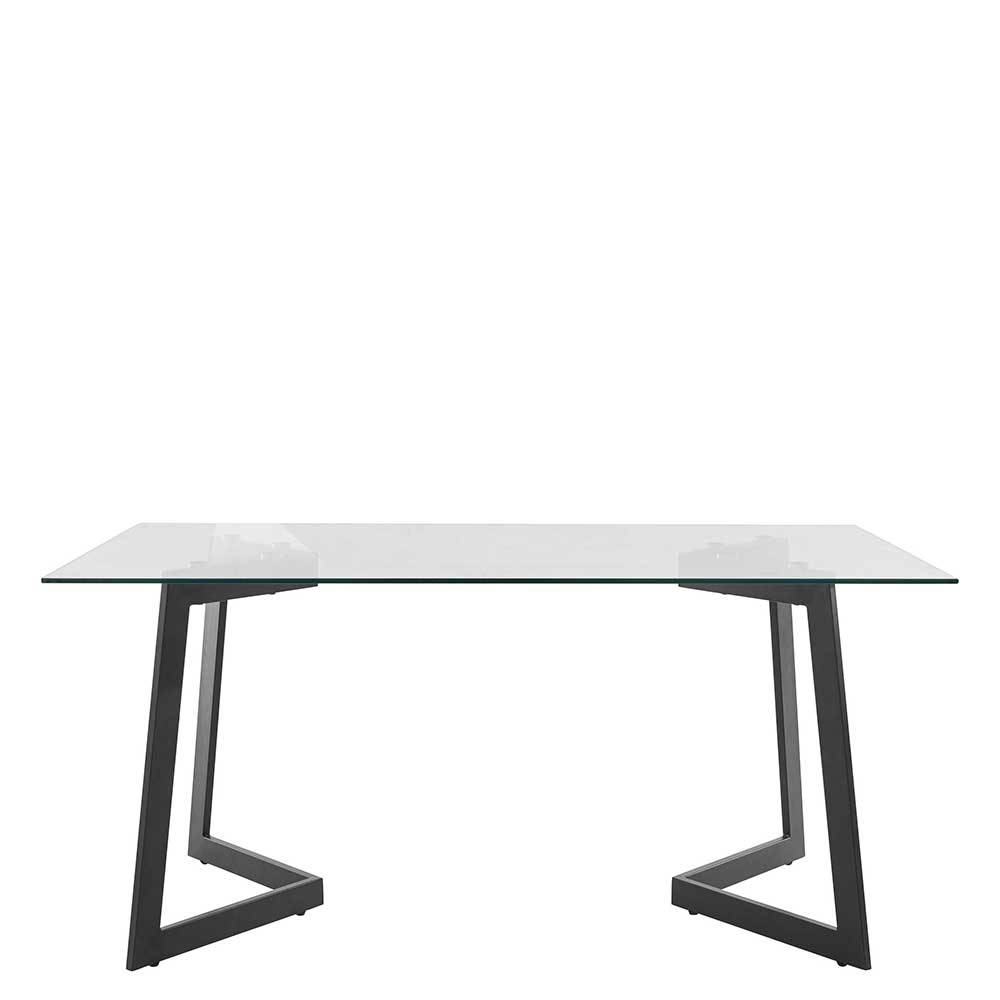 Möbel4Life Esszimmertisch mit Glasplatte und Metall Bügelgestell 160 cm breit